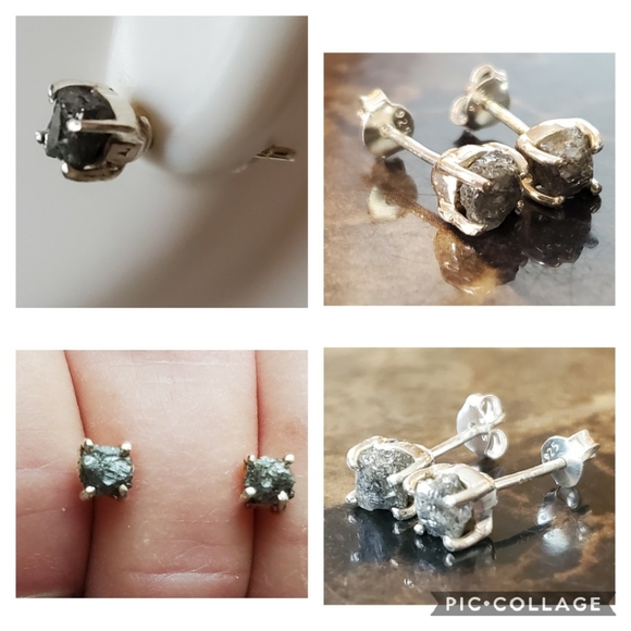 Genuine, Natural Diamond Rough Earrings - Picture 3 of 4